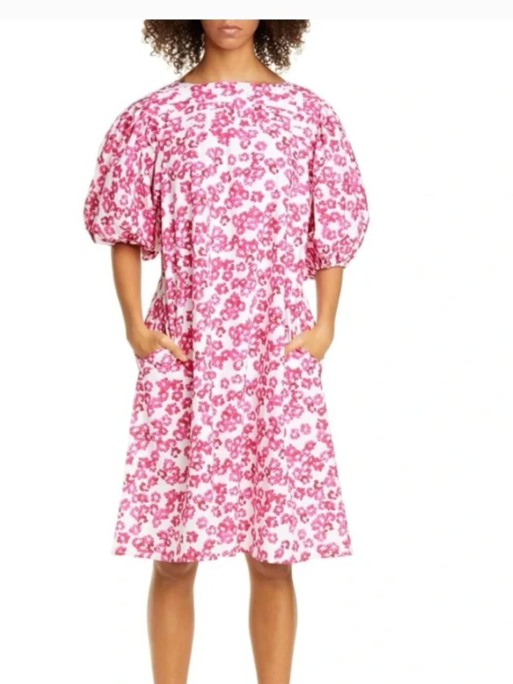 MERLETTE Wallis Pink Floral Print Puff Sleeve Cotton Shift Dress Size S